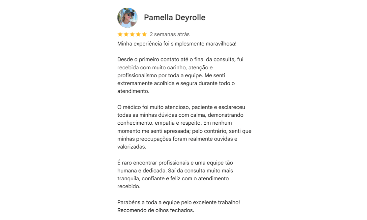Avaliação de paciente no Google