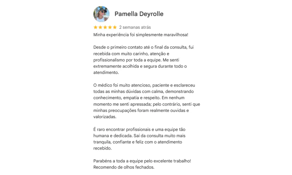 Avaliação de paciente no Google