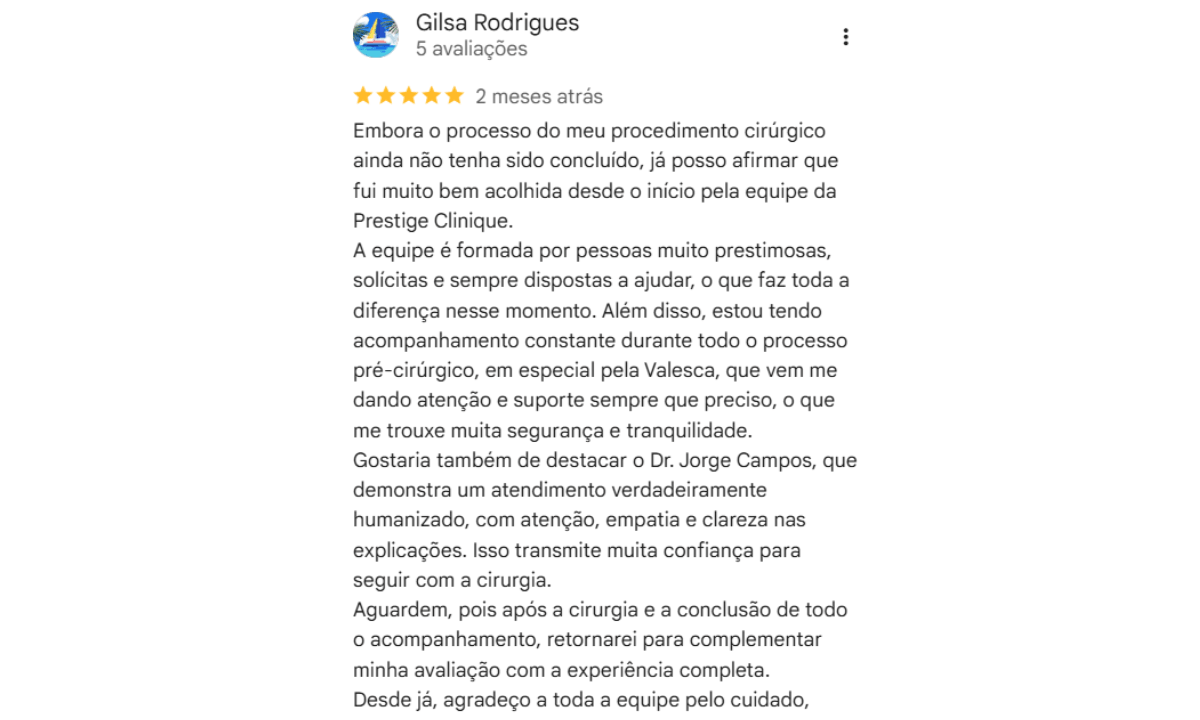 Avaliação de paciente no Google