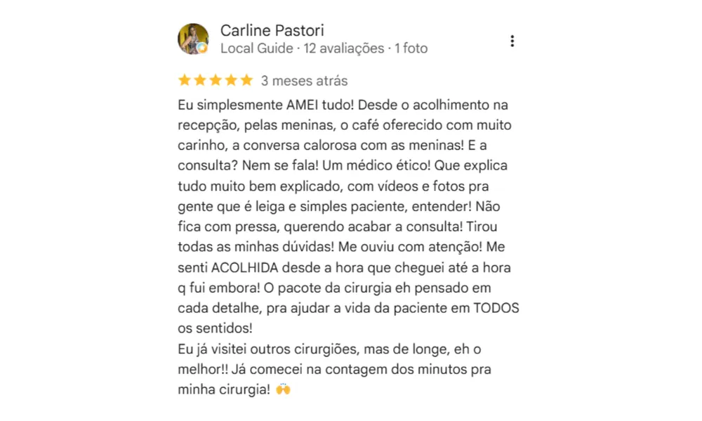 Avaliação de paciente no Google
