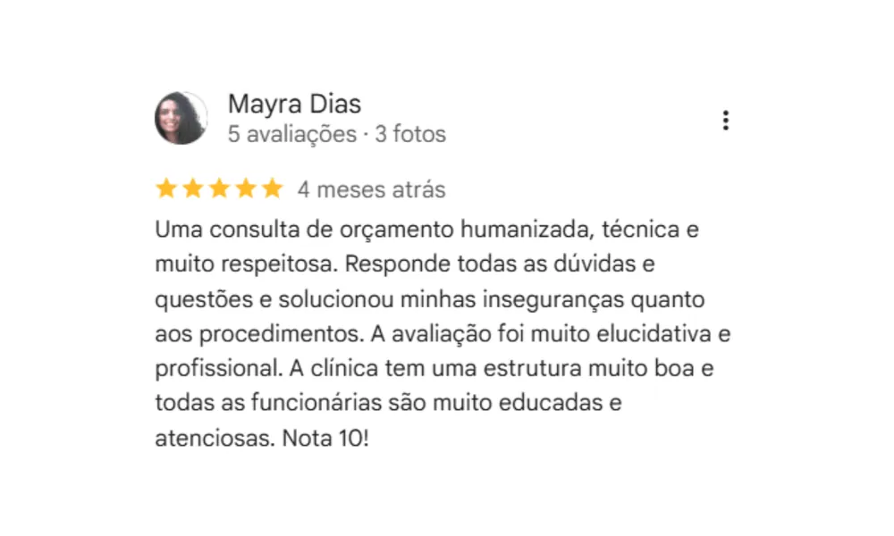 Avaliação de paciente no Google